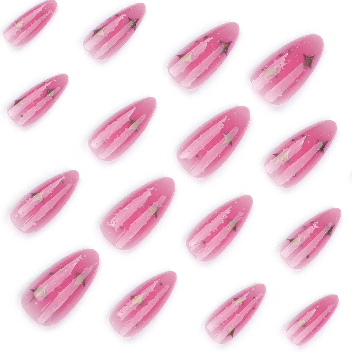 Medium fake nails for women gilrs gradient blue pink starry sky star moon Y2K design Almond nail tips press on false nail set