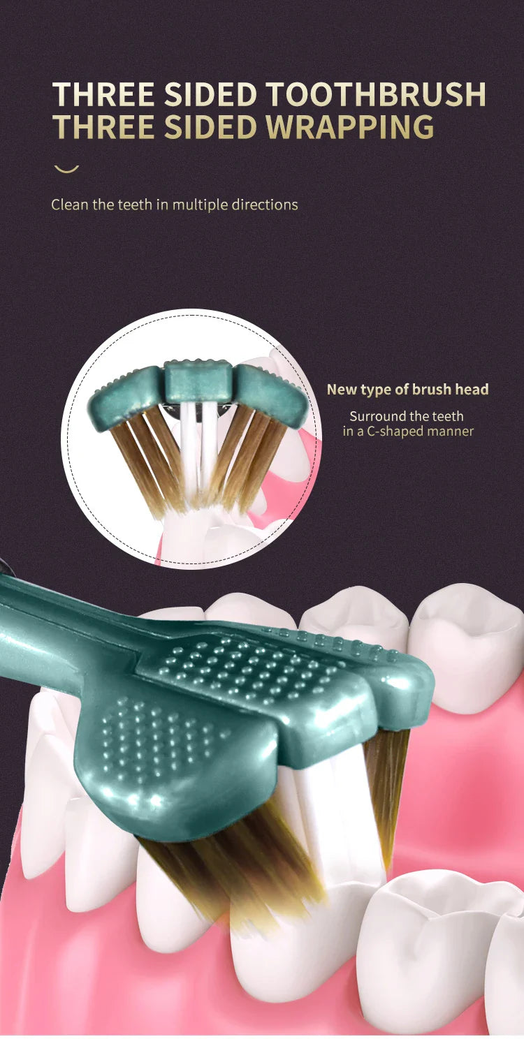 2/4/6pcs Adult Toothbrushes 3 Sided Soft Bristles Tongue Scraper Deep Cleaning Health Oral Care Family Couple Travel Tooth Brush