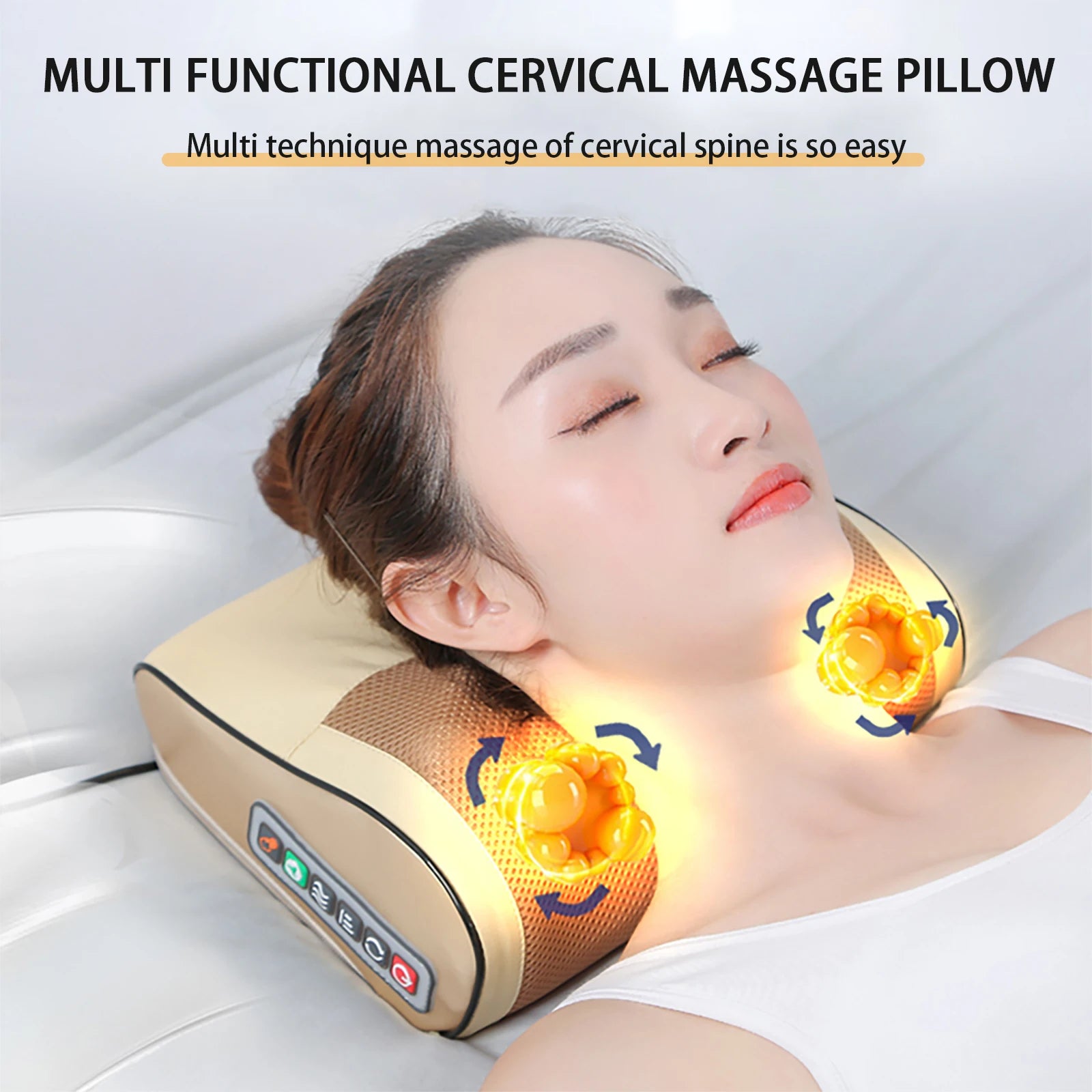 Multifunctional Neck Pillow Massager Adjustable Hot Compress Neck Shoulder Kneading Massage Tool Home Lumbar Spine Relaxation