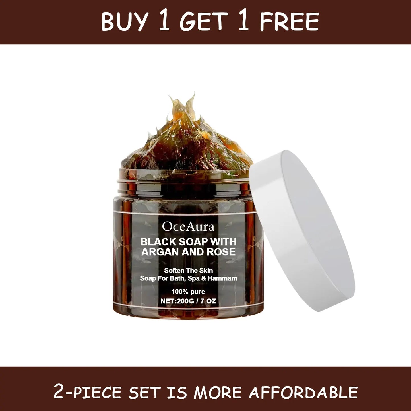 OCEAURA 200g Black Soap With Argan And Rose lack Beldi Soap Ideal For Dead Skin Remover Body Scrub Purifying Deep Cleansing