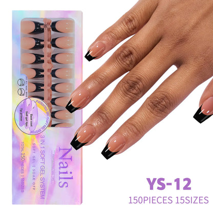 150Pcs/Box French False Nails Scarless Removable Coffin Almond Fake Nail Artificial Acrylic Patches Reusable Press On Nail Tips