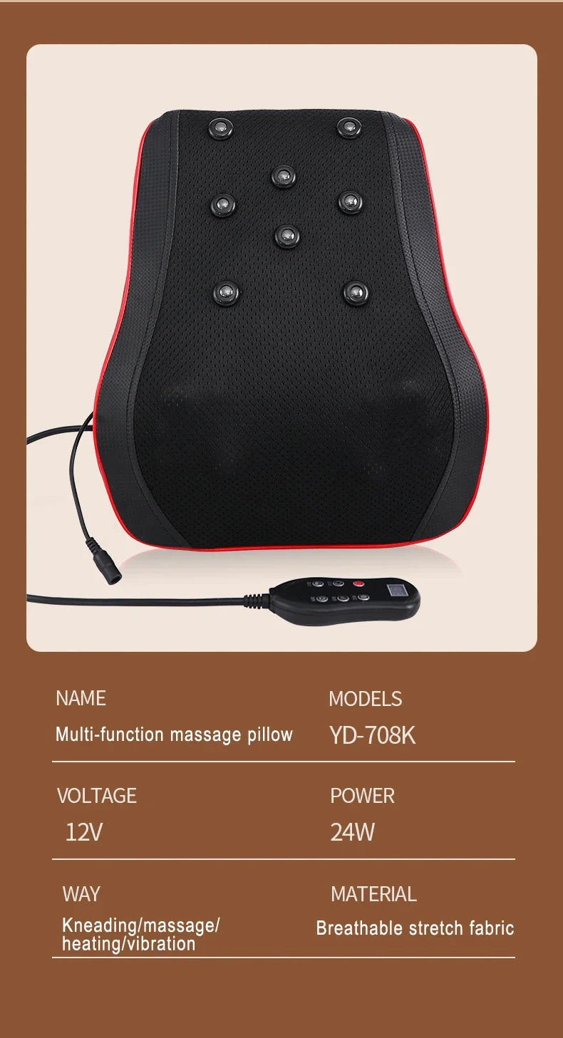 Electric Shiatsu Head Neck Cervical Ttraction Body Massager Car Back Pillow with Heating Vibrating Massage Device