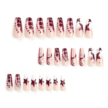 y2k Red Star False Nails Patches White French Press on Nail with Crocodile Women Girl Wearable Acrylic Nail Tips Manicure Gifts