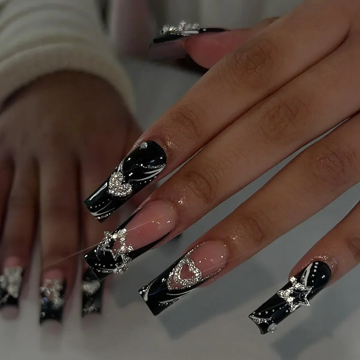 24Pcs Long Square False Nails Simple White French Fake Nails Wearable Ballet Coffin Full Cover Nail Tips Acrylic Press on Nails
