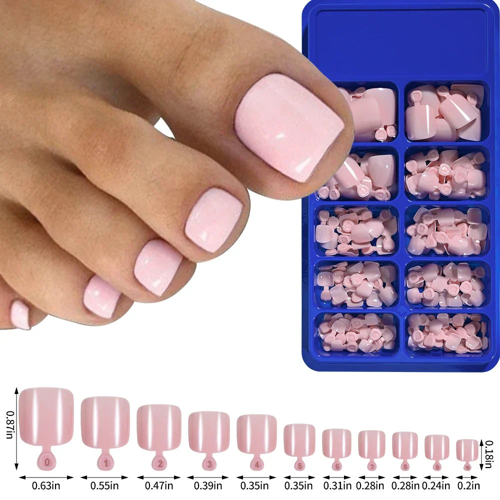 100pcs Clear False Toes Nails French Square Nature White  Full Cover Fake Toe Nails Feet Nail Tips Artificial Press on Toenails