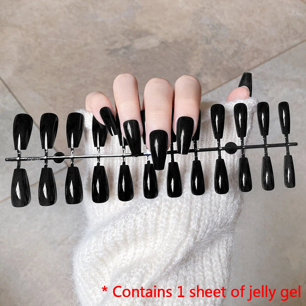 Simple White French Wearable Long Square Fake Nails Full Cover Detachable Finished False Nails Press on Nail with Glue Wholesale