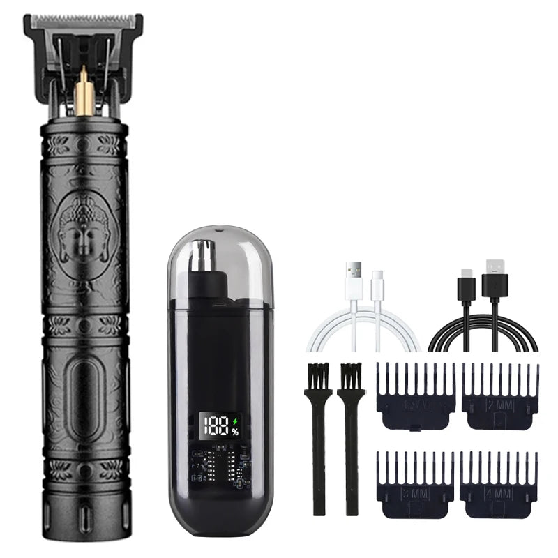 T9 Men's Electric Hair Clipper Beard Trimmer - Rechargeable Hair Cutting Machine with Nose Hair Trimmer Kit