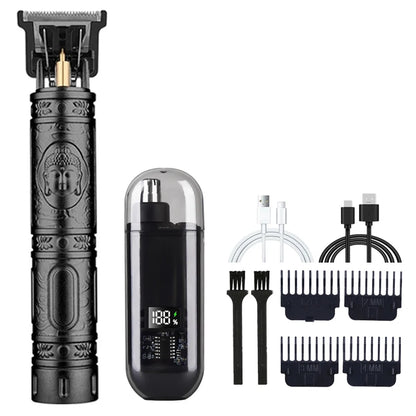 T9 Men's Electric Hair Clipper Beard Trimmer - Rechargeable Hair Cutting Machine with Nose Hair Trimmer Kit