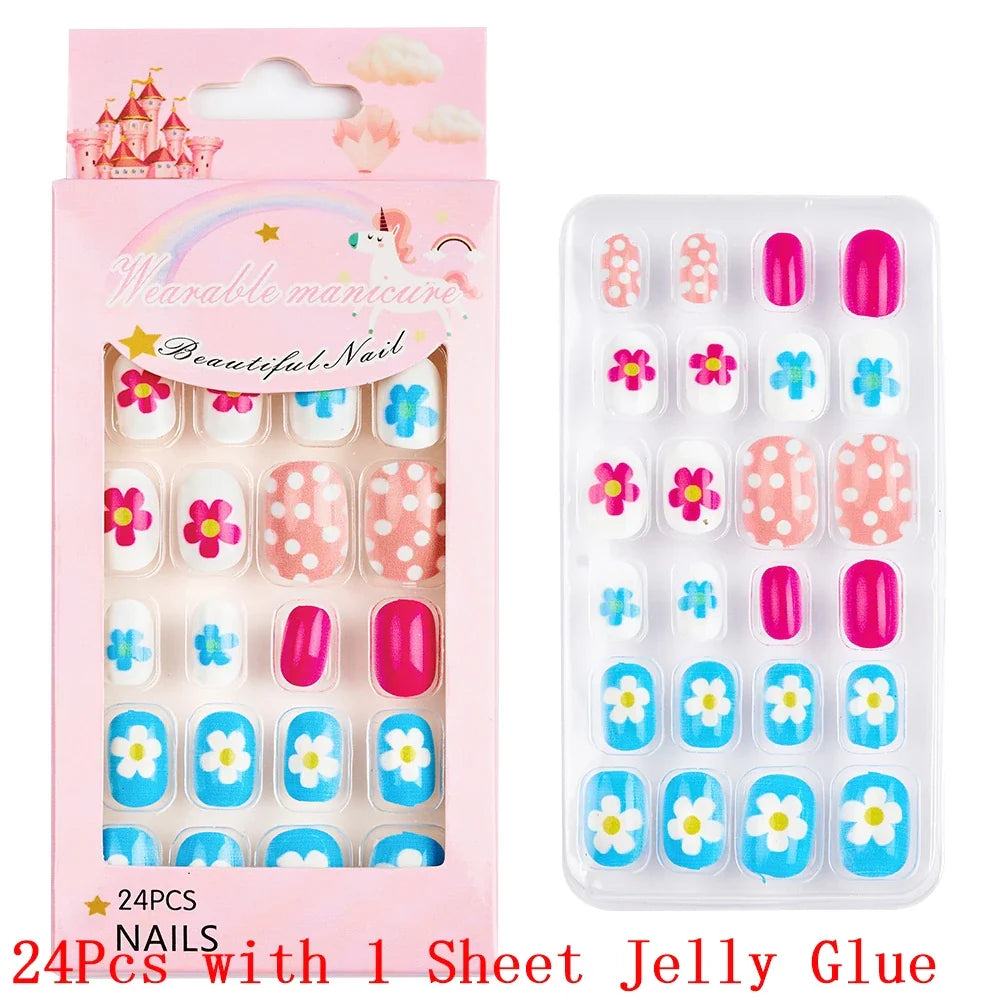 12pcs/Box Children Acrylic Fake Nails Safe Non-Toxic Adhesive Fake Nail DIY Artificial Fingernails for Girls Children's Day Gift