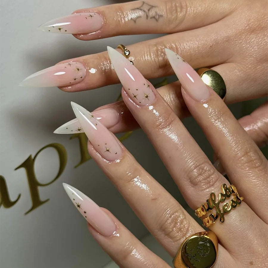 24Pcs Orange Gradient Almond Fake Nails Detachable Simple Pure Color Press On Fake Nails Tips With Glue Long y2k Pink Nails