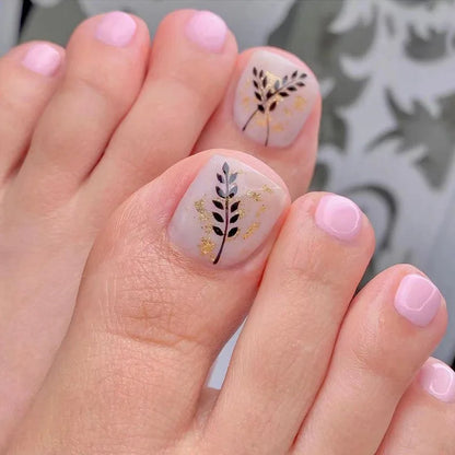 24P Fake Toenails With Glue French Line Glitter False Toe Nails Art Detachable Press On Toenails Acrylic Butterfly ToeNails Tips