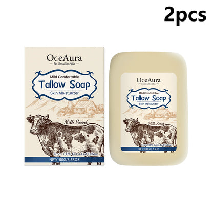 OceAura Grass Fed Beef Tallow Soap Professional Skin Cleaning Oil Control Smooth Skin Moisturizer Natural Organic Body Soap Bar