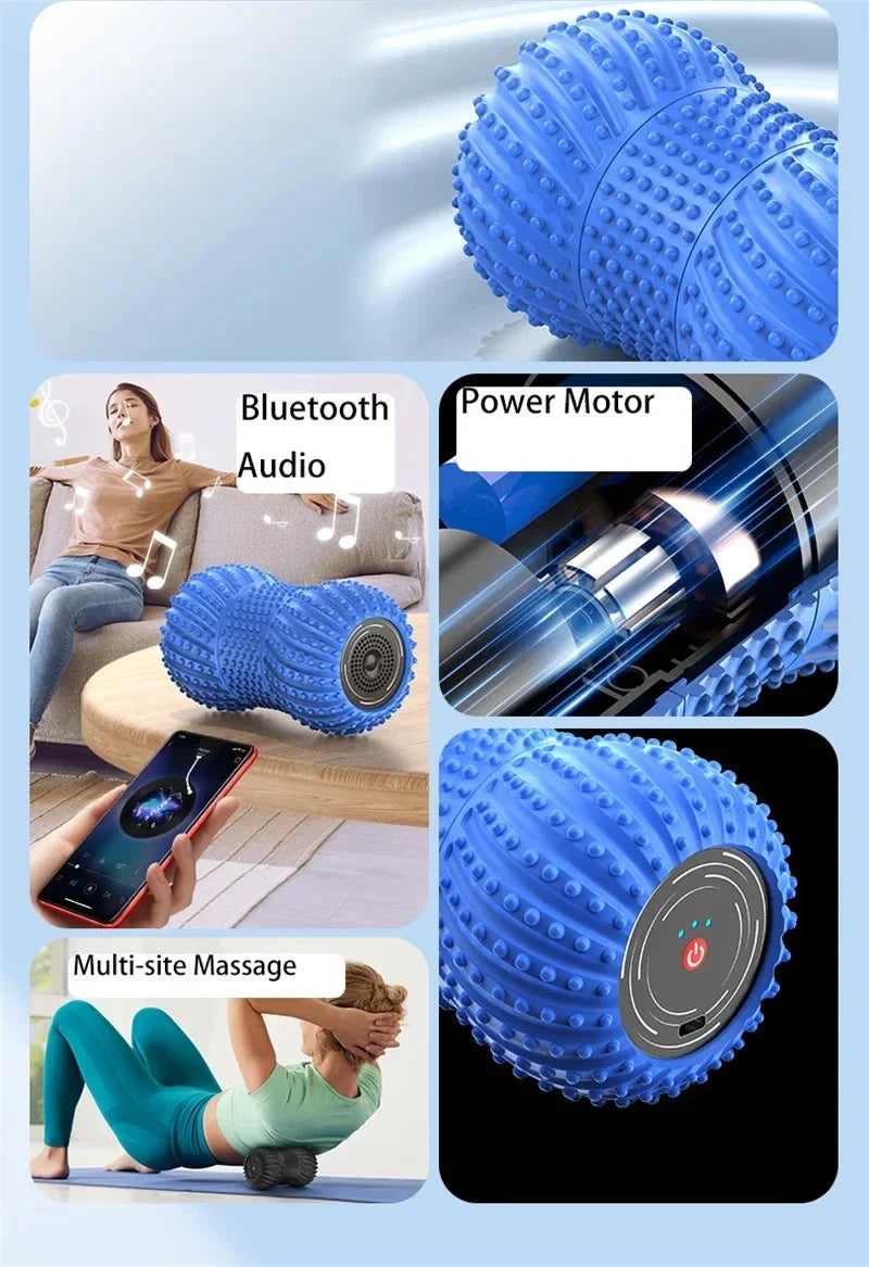 Electric Fascia Fitness Roller Peanut Ball Vibration Massage Shoulder Neck Waist Leg Muscles Relaxation Connect Bluetooth Music