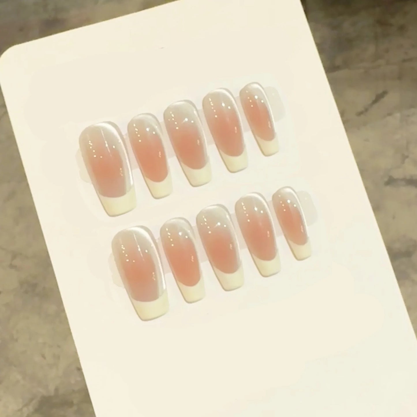 10pcs Handmade French Cat Eye Press on Nails Ins Simple Nude Pink Sweet Girl Fake Nails Reusable Wearable Korean False Nail Tips