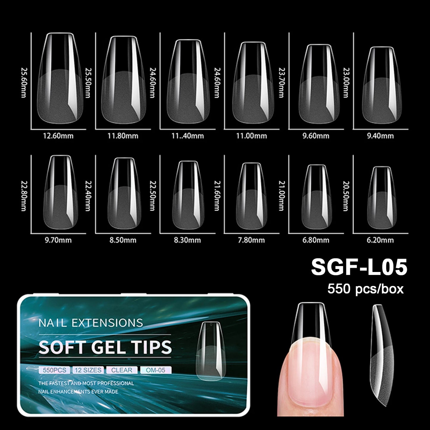 550pcs Soft Gel Nail Tips False Nails Tip Semi-matte Fingertip French Coffin Almond Capsules Full Cover Nails Extension Tools