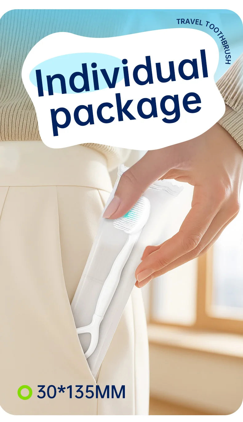 Portable and individually packaged 3-in-1 nano brush head toothbrush floss disposable toothbrush for adults on business trips