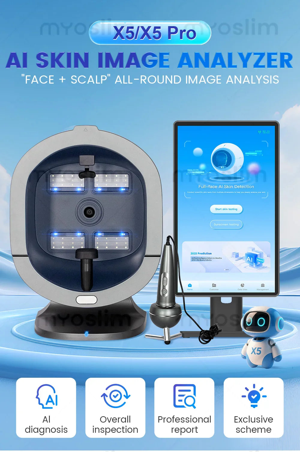 Salon-Grade Skin Analyzer Camera Multispectral imaging- 36MP HD Facial Skin Detection for Acne/Aging/Pigmentation Skin Care
