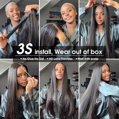 Straight Pre Cut Glueless Wig 100% Human Hair Ready To Wear And Go Pre Plucked HD Lace Wigs Real Human Hair For Women Brazilian