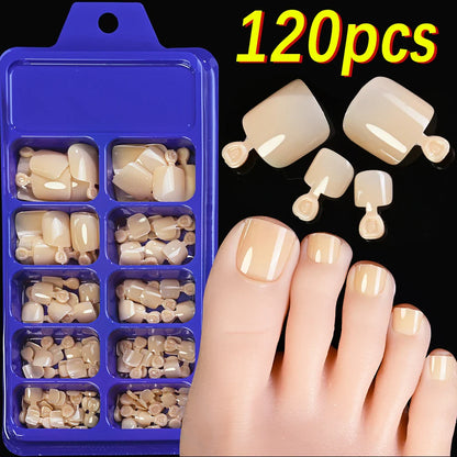 100/120pcs False Toenails French Short Square Full Cover Fake Toe Nails Acrylic Pink Clear White Press on Toenails For Women