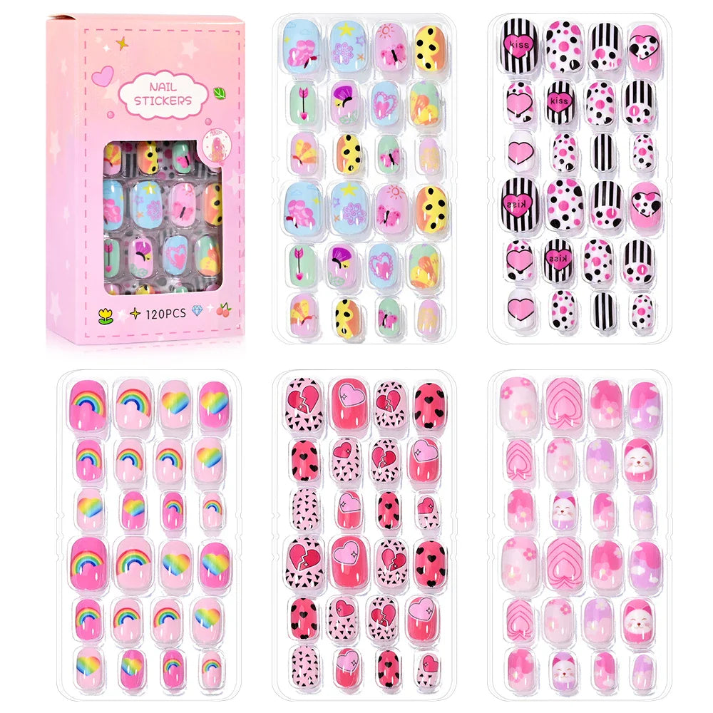 12pcs Kids 3D Stereo Sanrio Fake Nails Patch Sweet Girls Cute Cartoon Hello Kitty press on nails Kuromi Child Wearable FalseNail