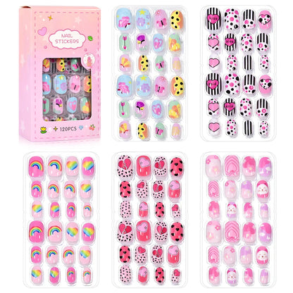 12pcs Kids 3D Stereo Sanrio Fake Nails Patch Sweet Girls Cute Cartoon Hello Kitty press on nails Kuromi Child Wearable FalseNail