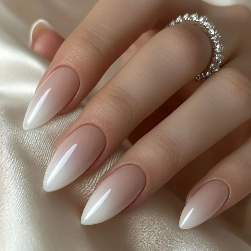 24Pcs Orange Gradient Almond Fake Nails Detachable Simple Pure Color Press On Fake Nails Tips With Glue Long y2k Pink Nails