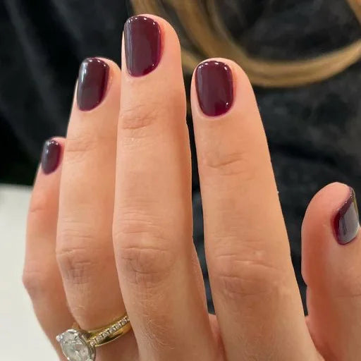 24Pcs Solid Color Press on Nails Short Square Round Fake Nail Glossy Dark Nail Art Wearable Detachable Autumn Winter False Nails