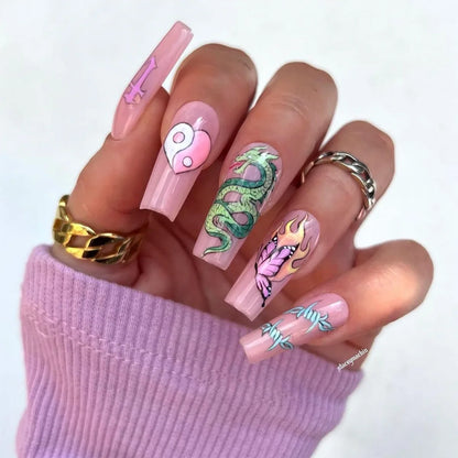 y2k Red Star False Nails Patches White French Press on Nail with Crocodile Women Girl Wearable Acrylic Nail Tips Manicure Gifts