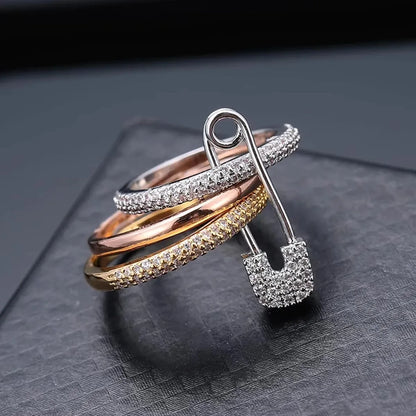 Stainless Steel Three Layer Zircon Ring Hip Hop Style Jewelry Gift for Men Women Party New Year Fashion