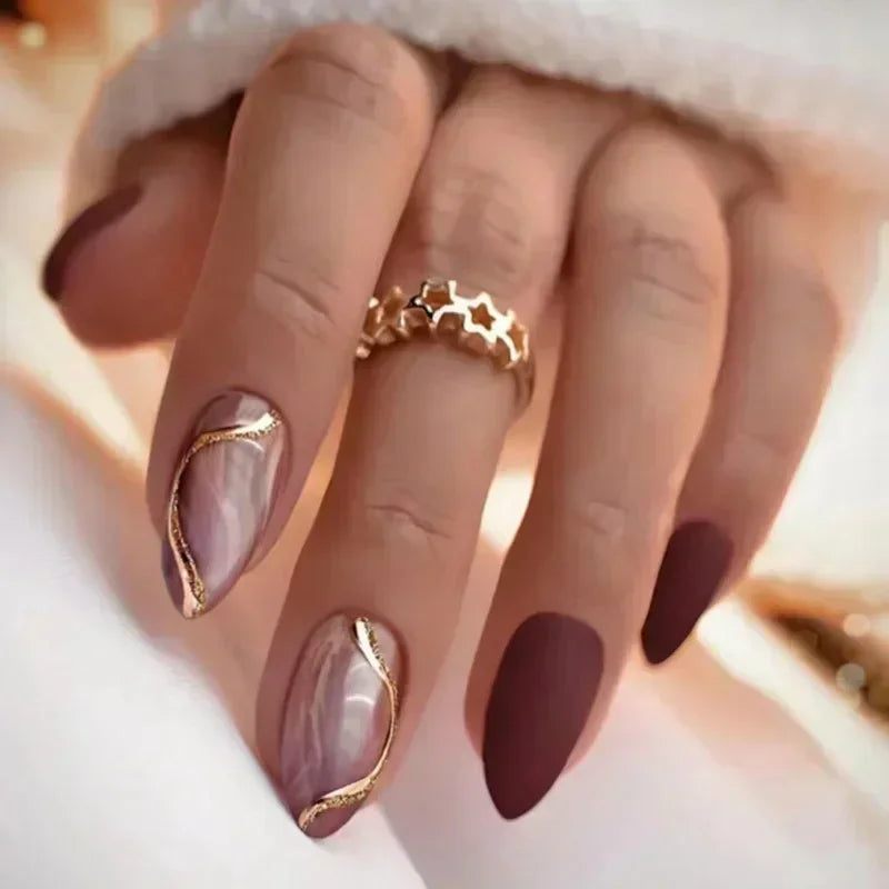 24pcs French Almond Press on Nails Leopard Print False Nails 3D Bow Wearable Stick-on Nails Fake Nail Uñas Накладные Ногти 네일팁