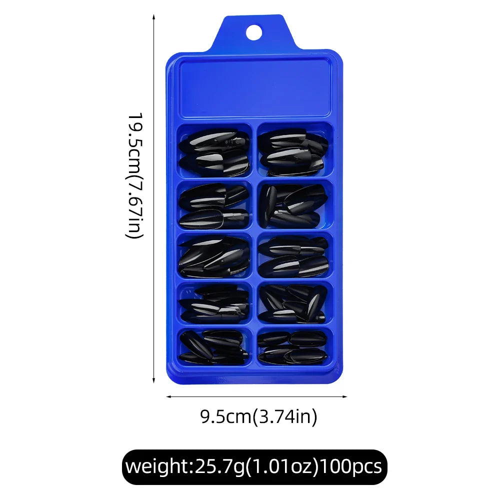 100pcs Black Almond Fake Nail Mid-length Solid Color Artificial Nail Removable Press On Nails Tip Almond Nail Art False Nail