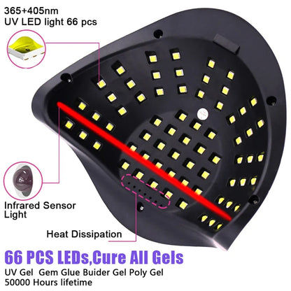 LED Nail Lamp For Manicure 280W Nail Dryer Machine UV Drying Lamp For Curing UV Gel Nail Polish With Motion Sensing LCD Display
