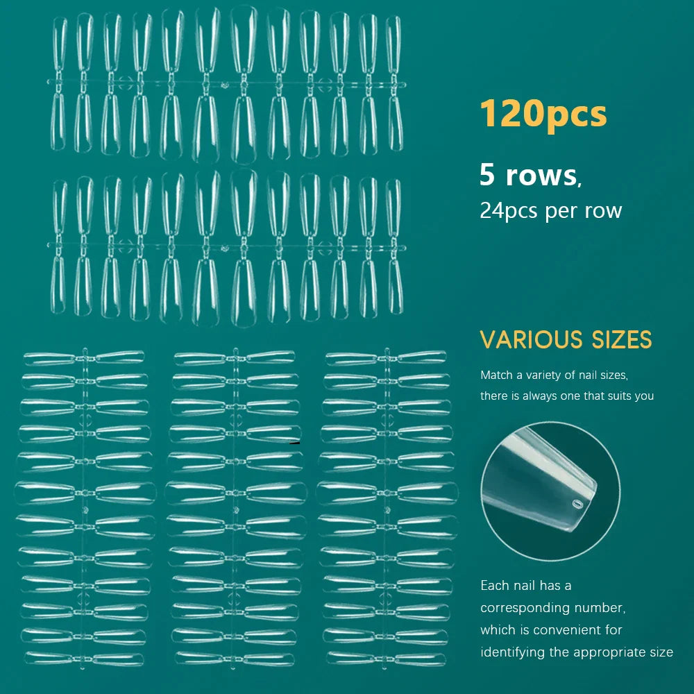 NAILPOP 120pcs Fake Nails Full Cover Press on Nails Coffin Soft Gel American Pose Capsule False Nail Tips for Extension System