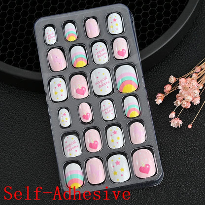 12pcs/Box Children Acrylic Fake Nails Safe Non-Toxic Adhesive Fake Nail DIY Artificial Fingernails for Girls Children's Day Gift