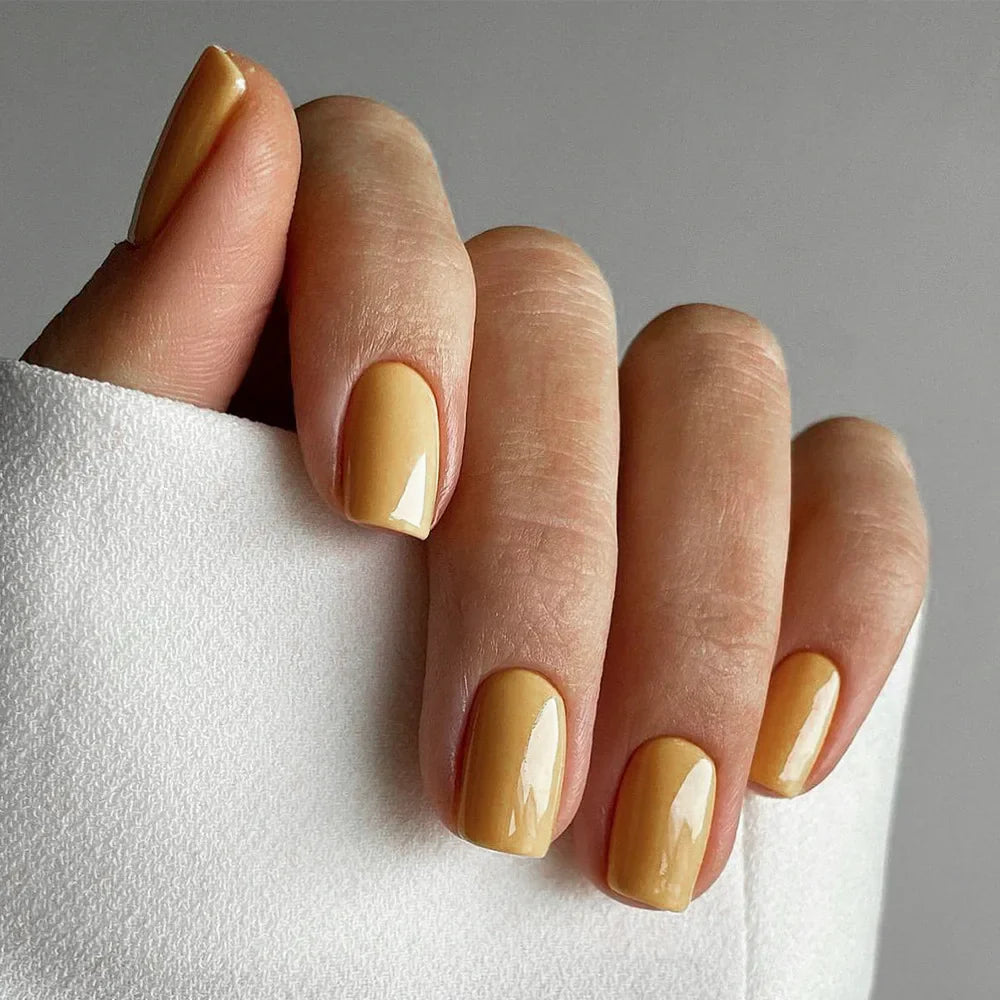 24Pcs Solid Color Press on Nails Short Square Round Fake Nail Glossy Dark Nail Art Wearable Detachable Autumn Winter False Nails