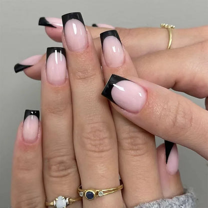 24Pcs Spring Colorful French Fake Nail with Designs Short Square Head Press on False Nails Wearable Simple Jelly Sticks on Nails