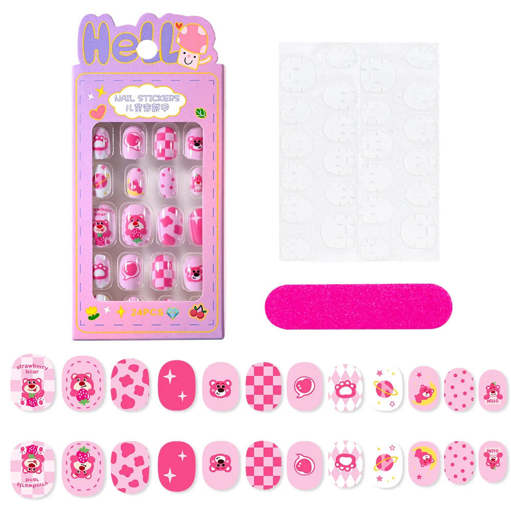 12pcs Kids 3D Stereo Sanrio Fake Nails Patch Sweet Girls Cute Cartoon Hello Kitty press on nails Kuromi Child Wearable FalseNail