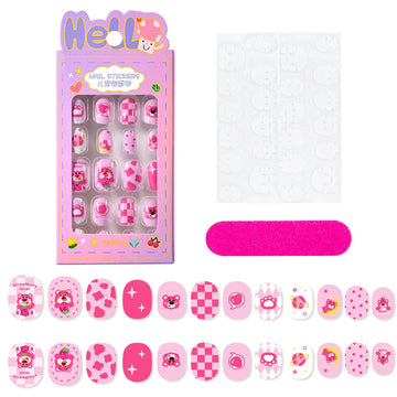 12pcs Kids 3D Stereo Sanrio Fake Nails Patch Sweet Girls Cute Cartoon Hello Kitty press on nails Kuromi Child Wearable FalseNail