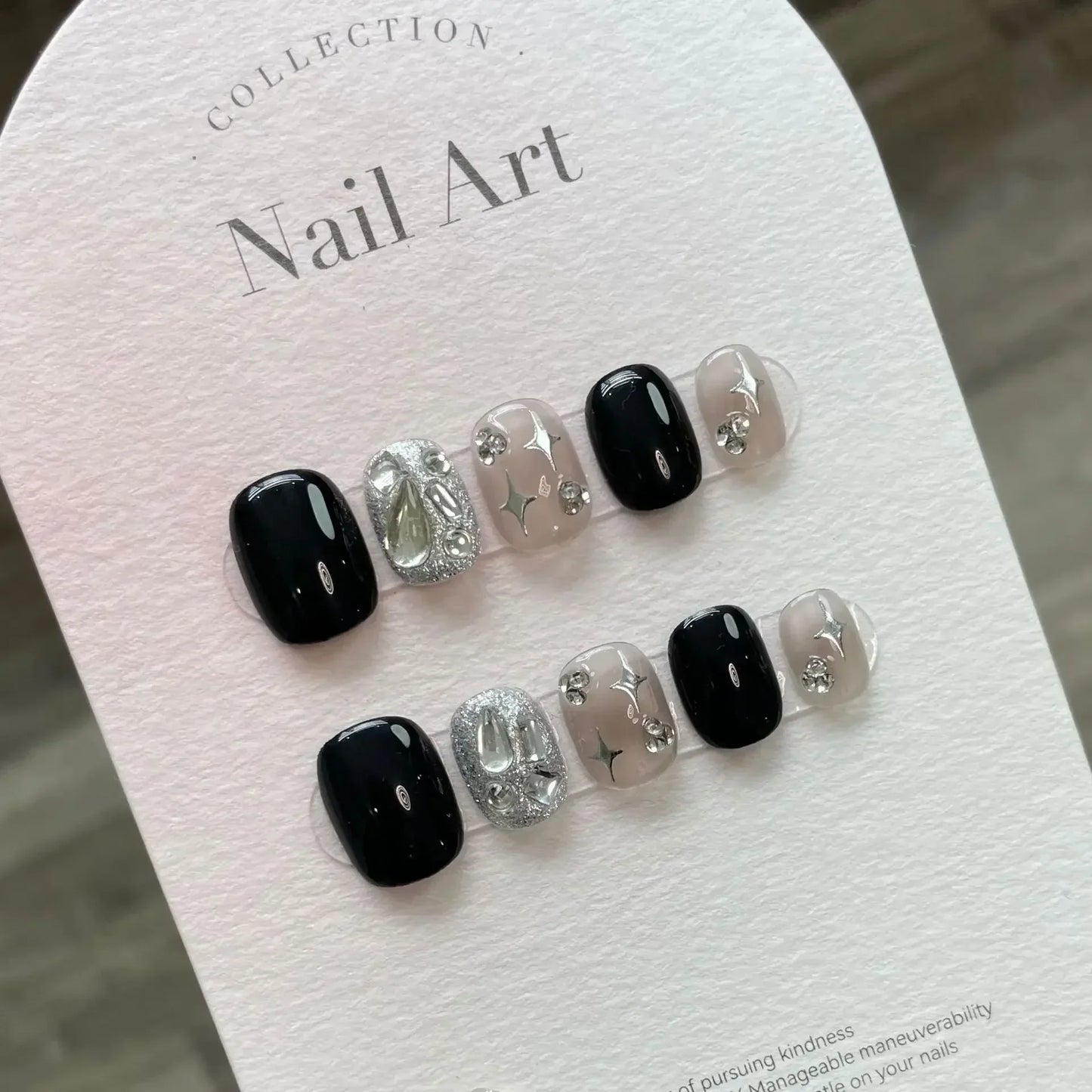 10Pcs Cat Eye Short Handmade Press On Nails Full Cover Rhinestone Butterfly Design Pink False Nails Manicure Wearable Nail Tips