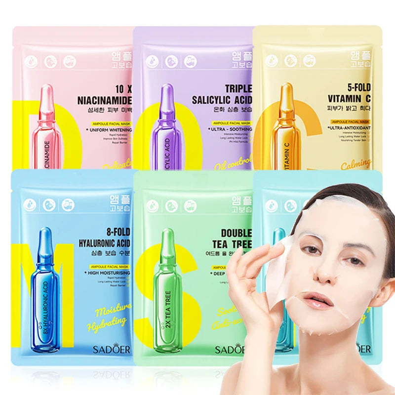 5/10pcs SADOER Nicotinamide Vitamin C Face Mask Hyaluronic Acid Moisturizing Hydrating Facial Masks Korean Cosmetics Skin Care