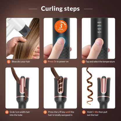 Automatic Curling Iron Electric Automatically Curly Tongs Hair Curler Machine Portable Professional Auto Rotating Wand Curl