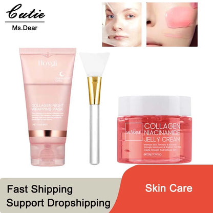 75ml Collagen Peel Off Face Mask With 50g Collagen Jelly Cream Hydrating Moisturizing Night Wrapping Mask Cream Korean Skin Care