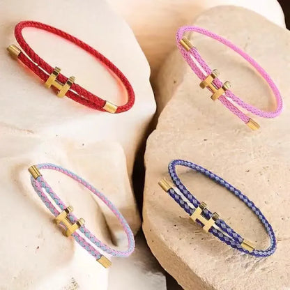 2025 new Fashionable and simple stainless steel bracelet, I-shaped buckle bracelet, couple lucky woven bracelet