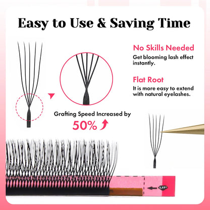 MASSCAKU U Shaped 4D 5D Eyelash Extensions 0.07mm Thickness Rapid Grafting Lightweight Durable Flat Root Lashes Makeup Products