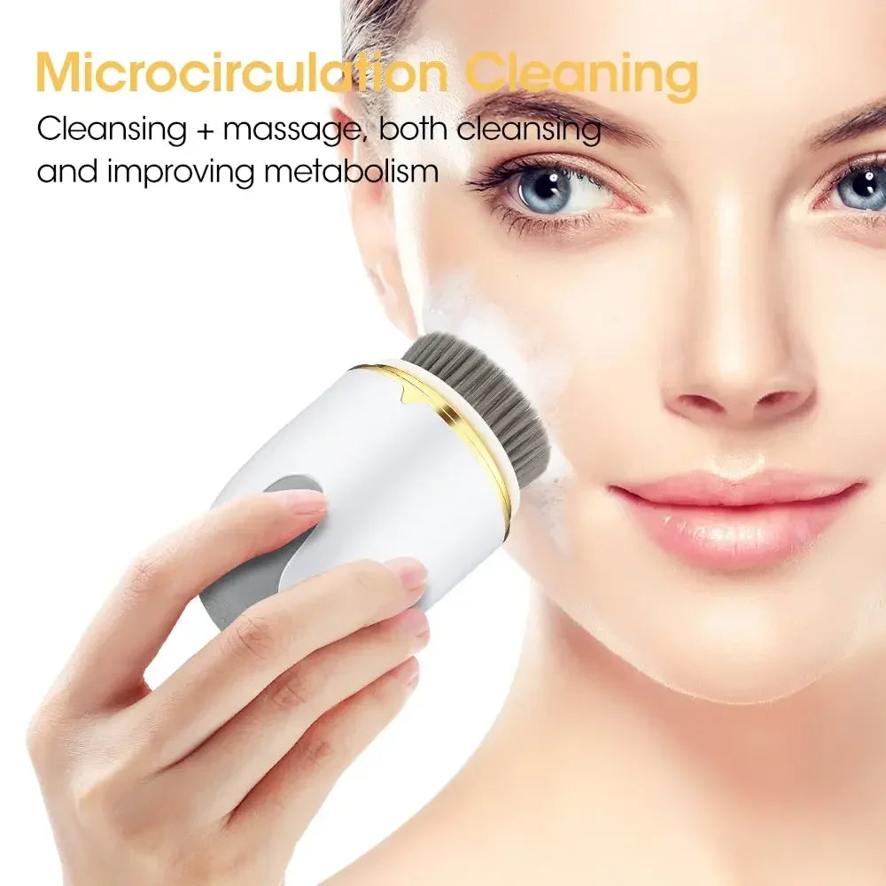 3 in 1 Waterproof Facial Cleansing Brush Device Silicone Deep Cleansing Face Scrubber Exfoliator Cleaner Vibration Massager