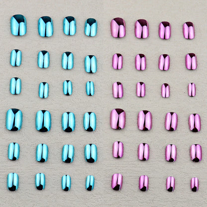 48 Pcs Gold Silver Mirror Chrome Kids Nails Press On Metalic False Nail Art Tips Pre-glue Short Oval Full Cover Fake Nails