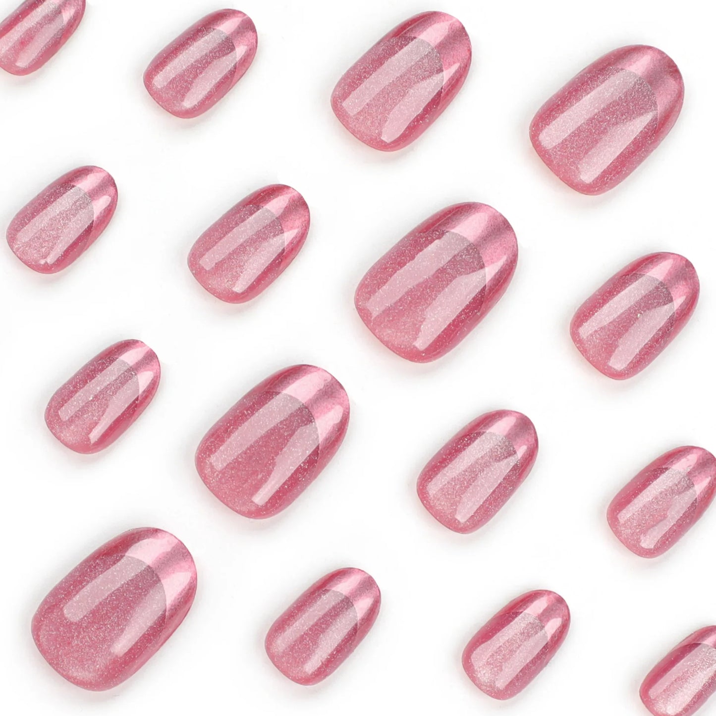 24pcs/set cat eyes fake nails for women girls red brown green blue grey sparkling short tips faux ongles press on false nail