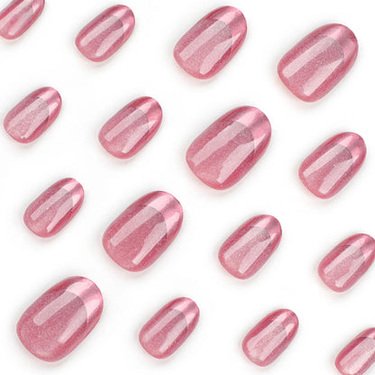 24pcs/set cat eyes fake nails for women girls red brown green blue grey sparkling short tips faux ongles press on false nail