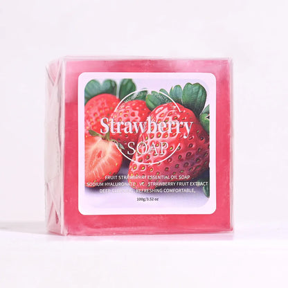 B+Fruit Strawberry Soap Plant Essential Oil Soap Deep Cleansing Handmade Soap for Cleansing and Bathing Portable Soap for Travel