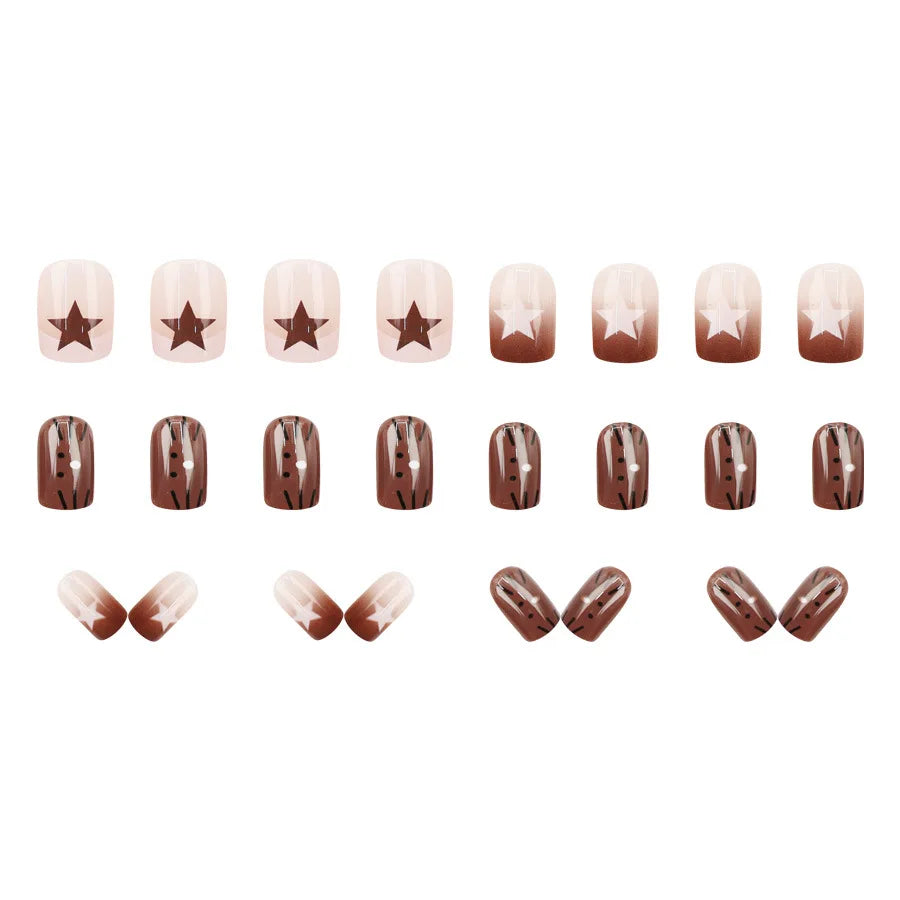 Medium fake nails for women gilrs gradient blue pink starry sky star moon Y2K design Almond nail tips press on false nail set